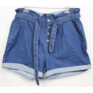 VTG 90s WAX LA Jean Women Ruffled High Waisted Jean Shorts sz XL Paper Bag Belt